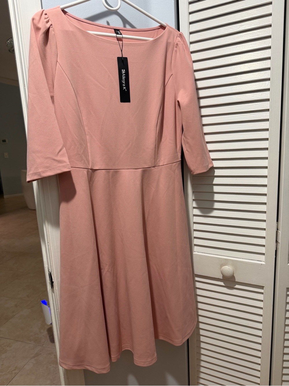 Allegra K Blush Pink Midi Fit-and-Flare Dress